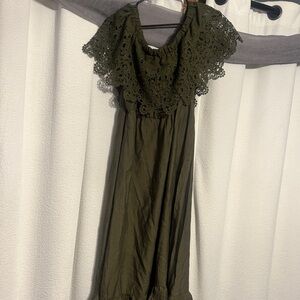 Olive Green Crochet Maxi Dress